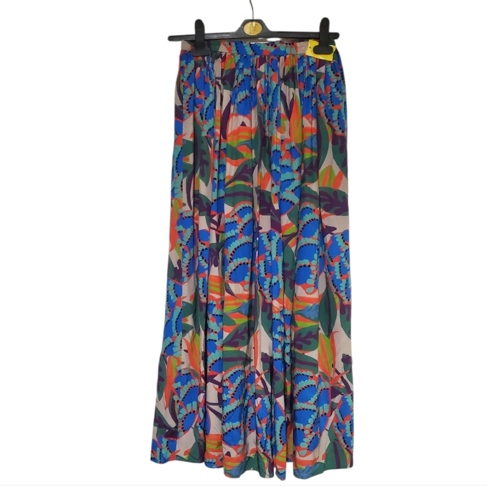 Womens IRIS & INK Vibrant Floral Print Pleated Maxi Skirt Size 4 Boho Tropical